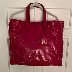 YSL vintage red patent croc embossed tote